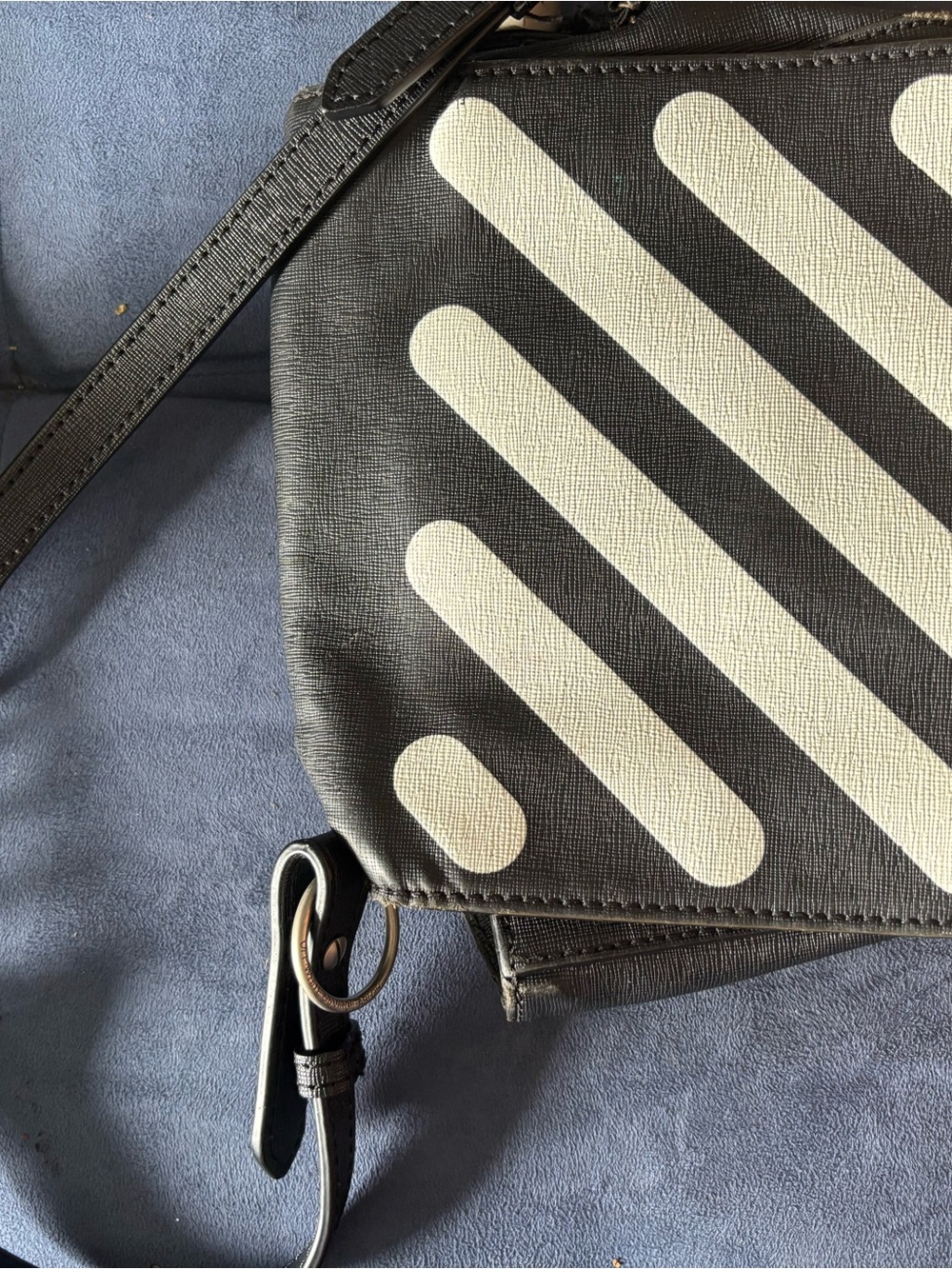 Off-White Black Messenger Bag with White Diagonal Stripes